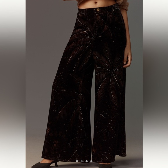 Farm Rio x Anthropologie Printed Velvet Pants in Black Motif M NWT SOLD OUT - Picture 2 of 7